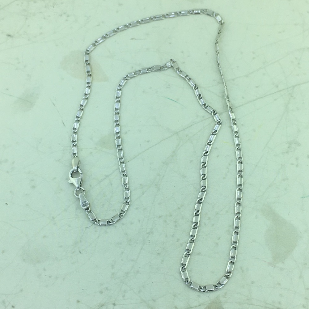 Solid 14k white gold tiger eye link necklace.